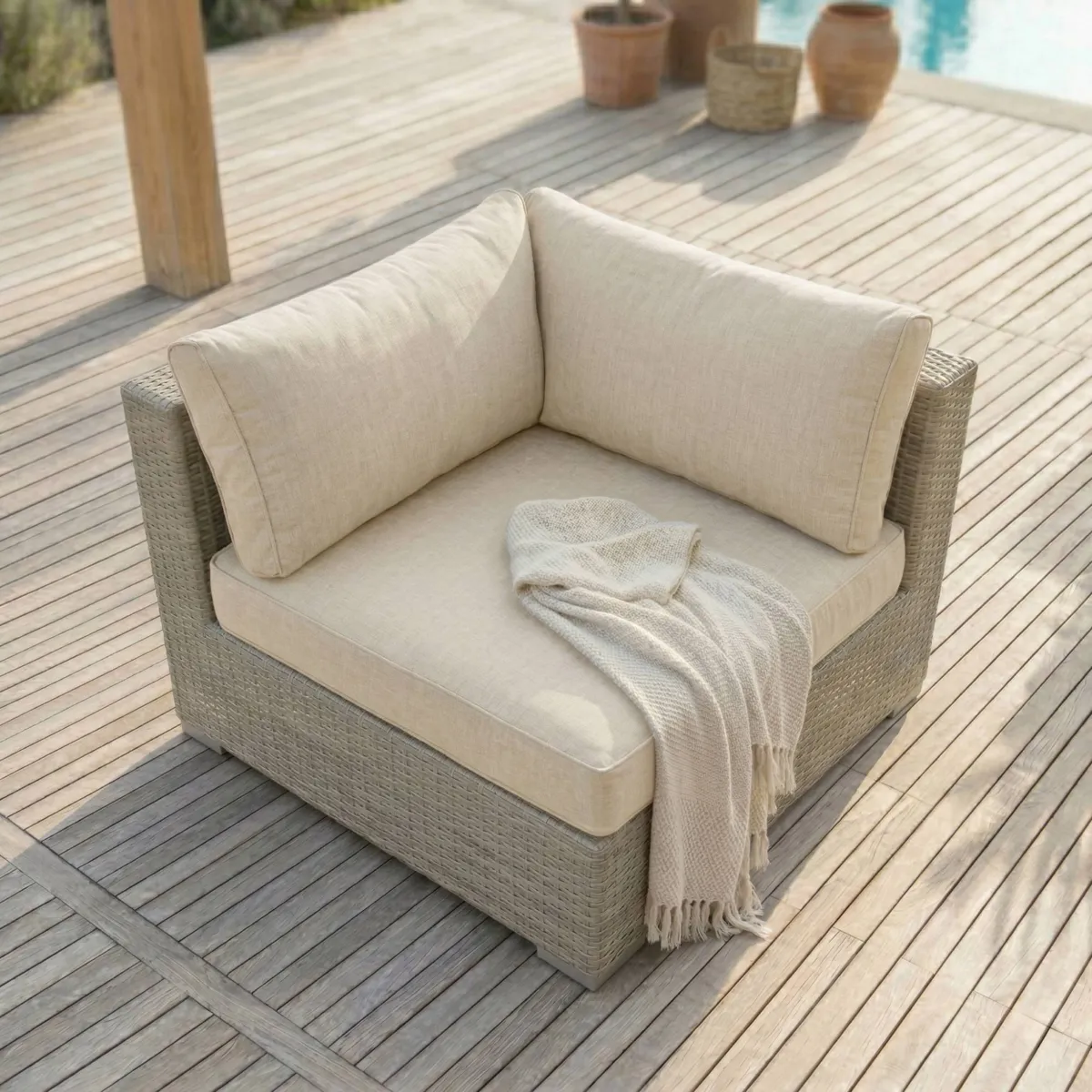 Salon de jardin en résine tressée 4 places 5 pcs Palma Gris et beige