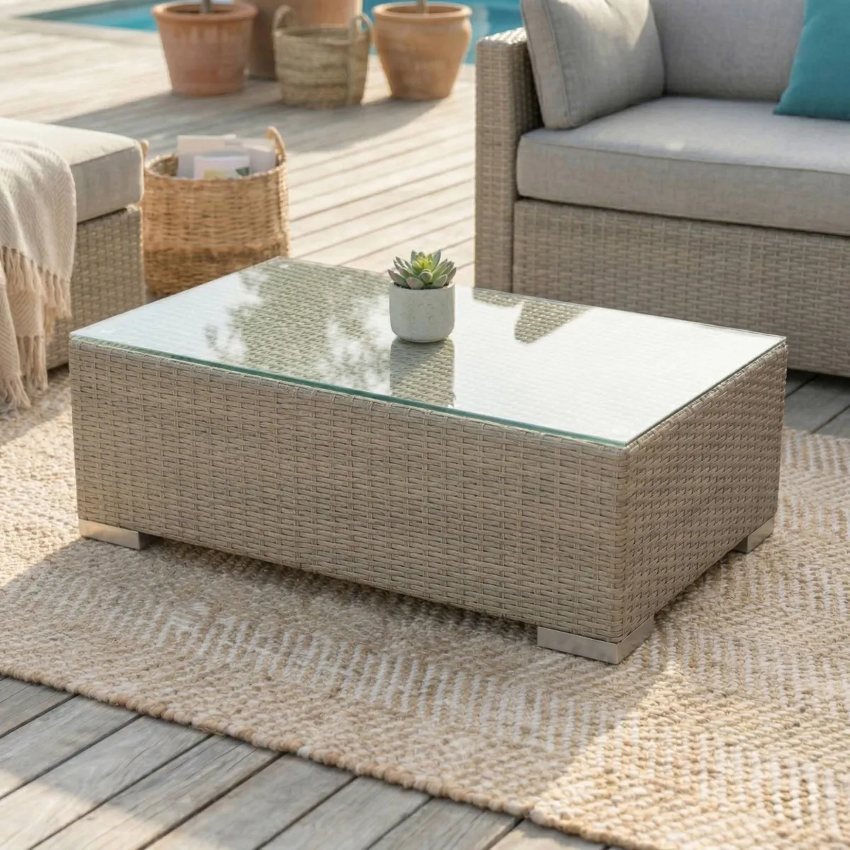 Salon de jardin en résine tressée 4 places 5 pcs Palma Gris et beige