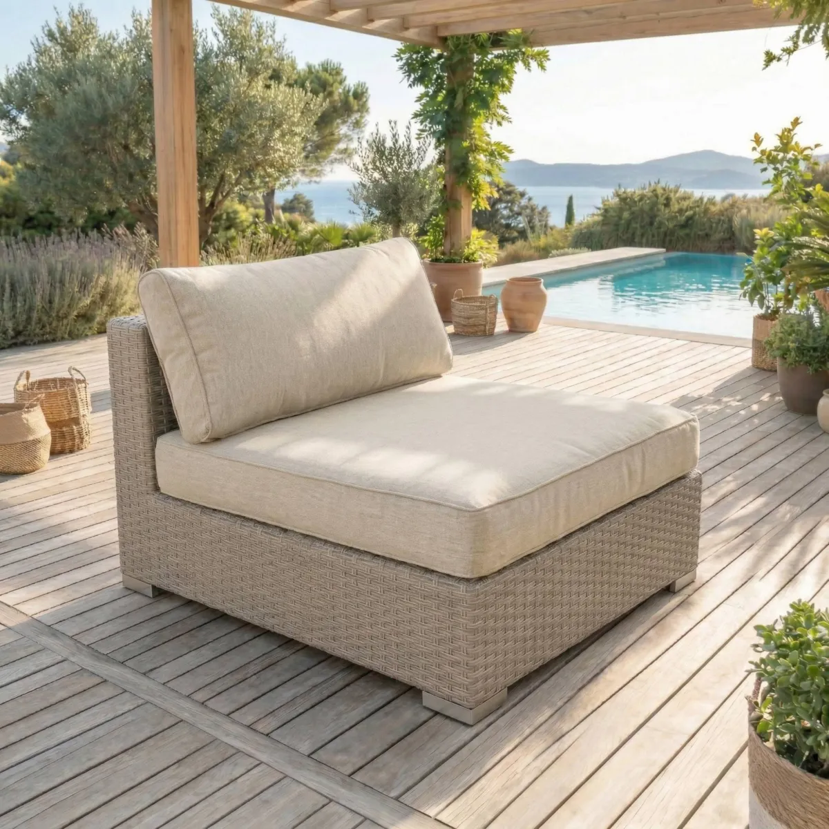 Salon de jardin en résine tressée 5 places 6 pcs Palma Gris et beige