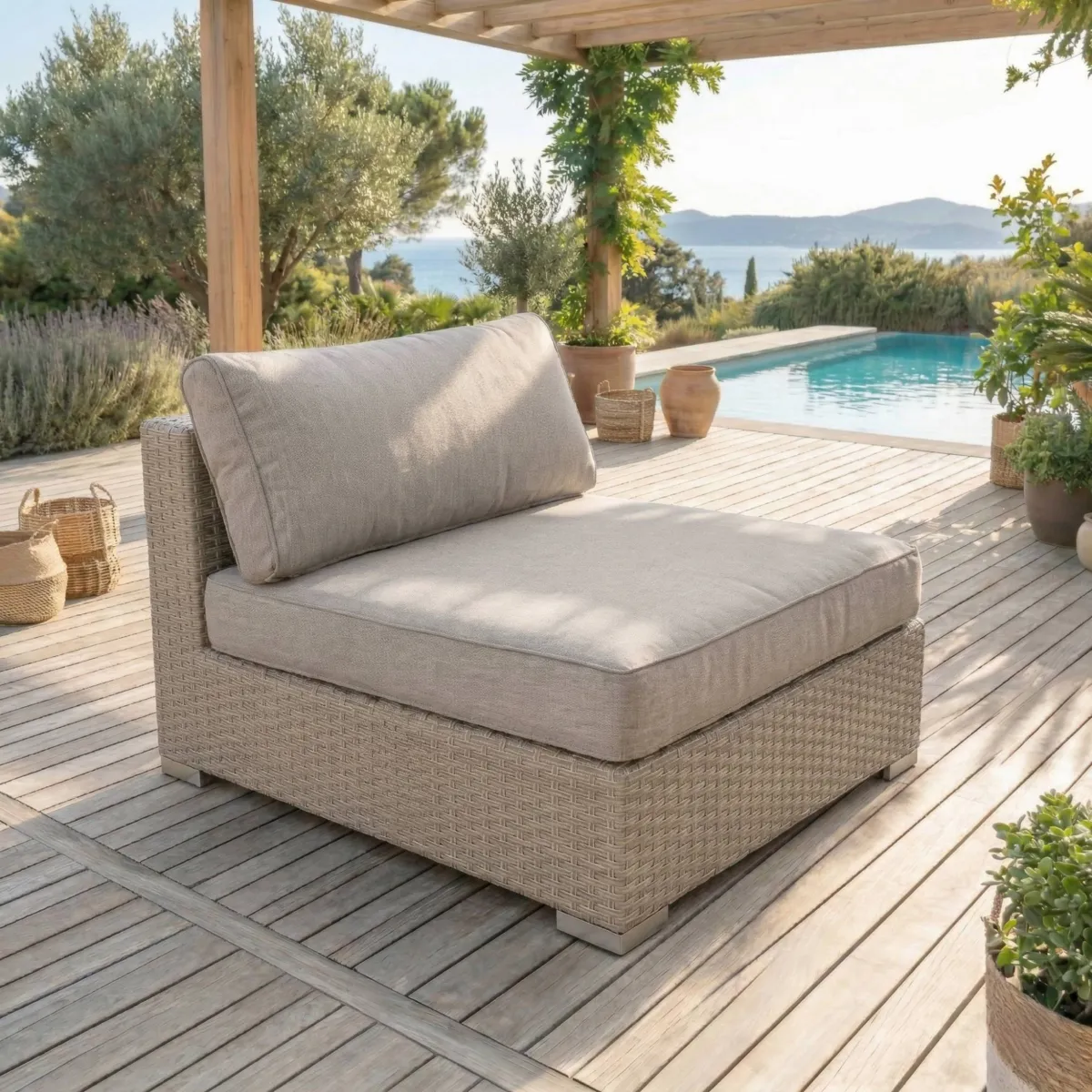 Salon de jardin en résine tressée 4 places 5 pcs Palma Gris et taupe