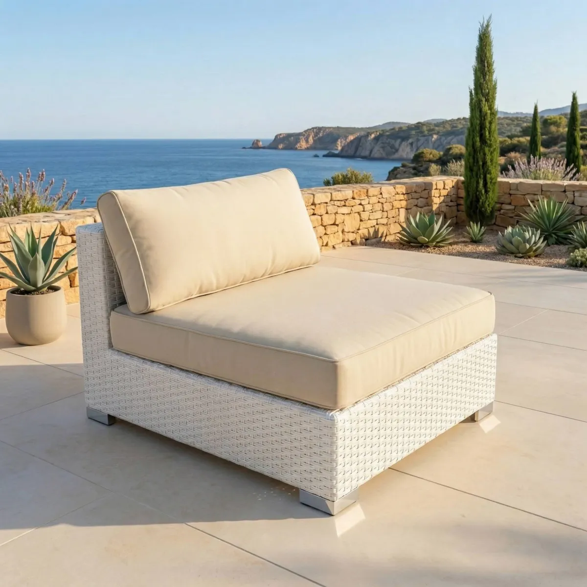 Salon de jardin en résine tressée 5 places 6 pcs Palma Blanc et beige