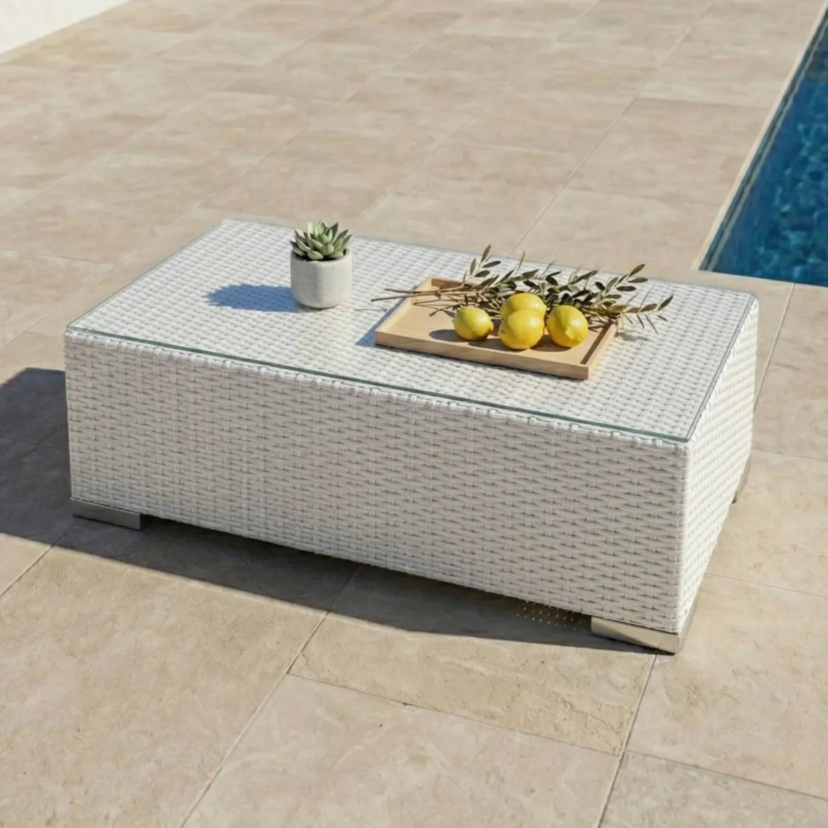 Salon de jardin en résine tressée 5 places 6 pcs Palma Blanc et beige
