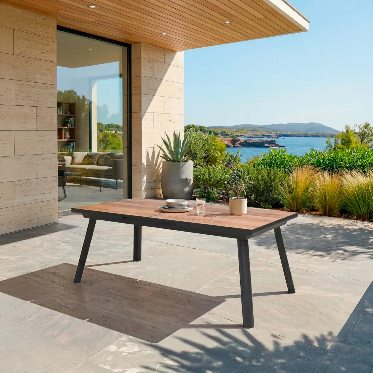 Mesa de jardín extensible en aluminio  10 lugares (260 x 96 cm) Amalfi - Gris antracita
