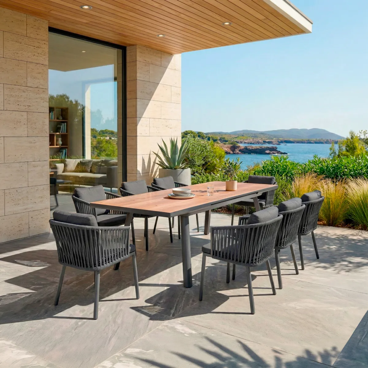 Mesa de jardín extensible en aluminio  10 lugares (260 x 96 cm) Amalfi - Gris antracita