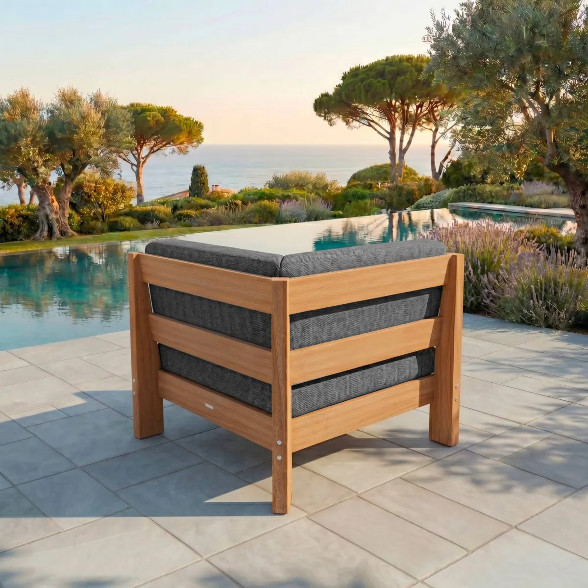 Fauteuil d'angle de jardin bois d'acacia Bornéo Gris anthracite