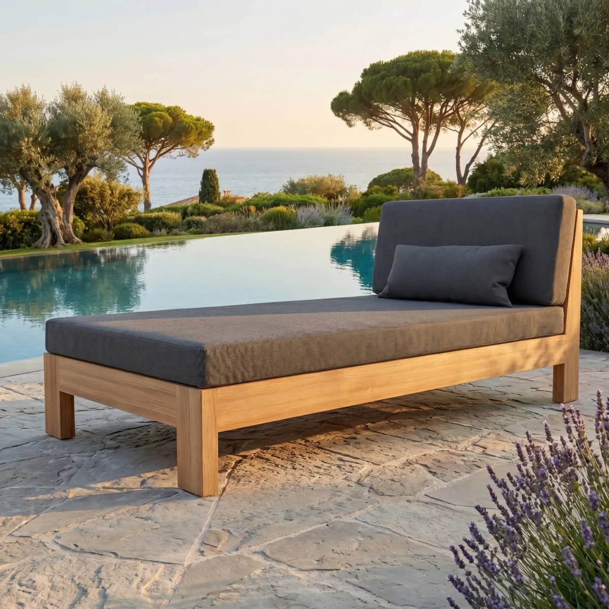 Tumbona de jardín en madera de acacia Bornéo - Gris antracita