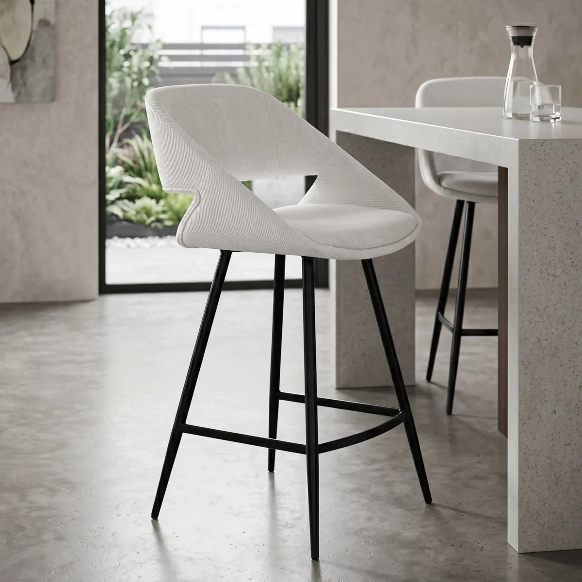 Lot de 2 chaises îlot central avec dossier velours côtelé (Assise 68cm) Kosmo Ecru