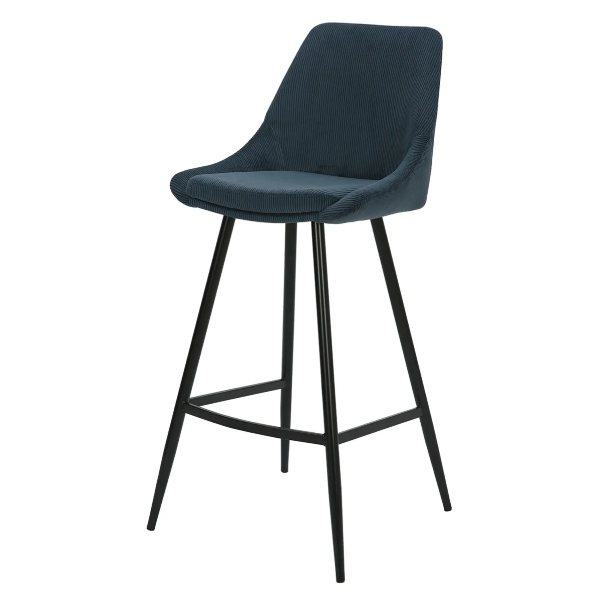 Set aus 2 Barhockern mit Ripp-Velours Rückenlehne (Sitzhöhe 75 cm) Juno Dunkelblau