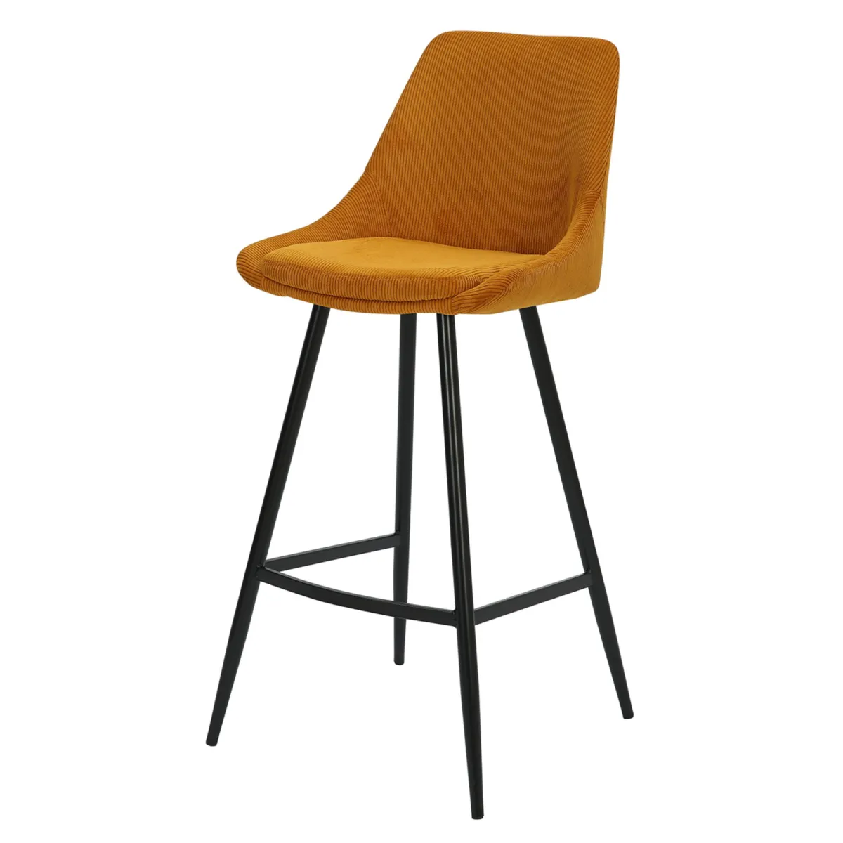Set di 2 sgabelli da bar con schienale in velluto a coste (Altezza seduta 75cm) Juno Giallo curry