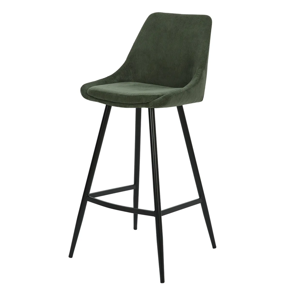Set di 2 sgabelli da bar con schienale in velluto a coste (Altezza seduta 75cm) Juno Verde pino
