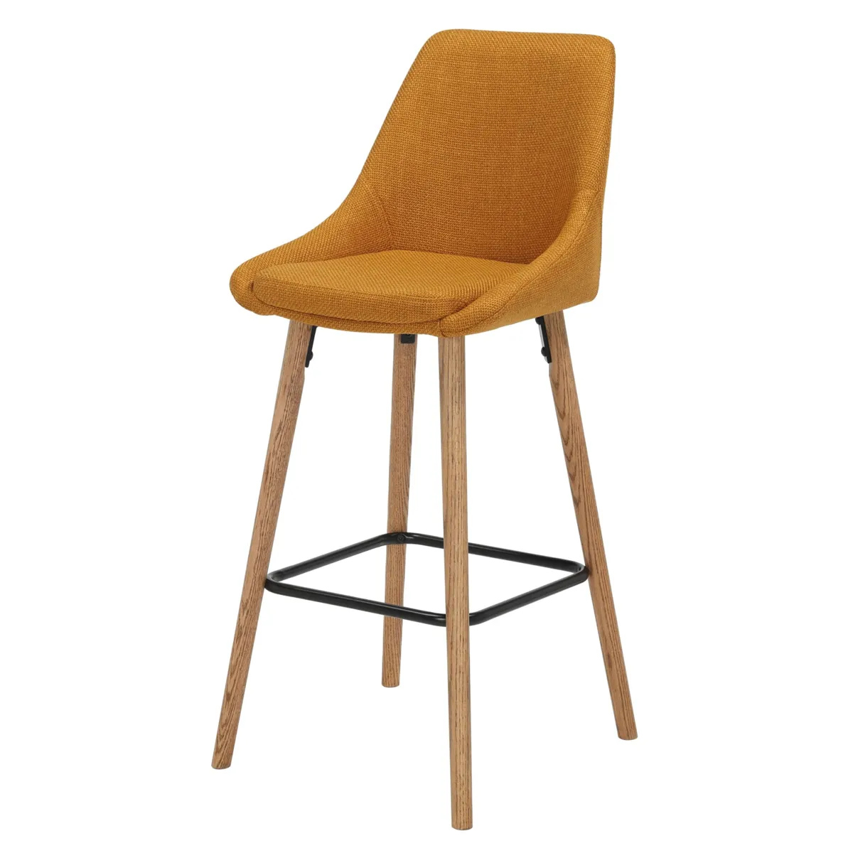 Set di 2 sedie per isola centrale con schienale in tessuto (Altezza seduta 67cm) Juno Giallo ocra gambe in quercia