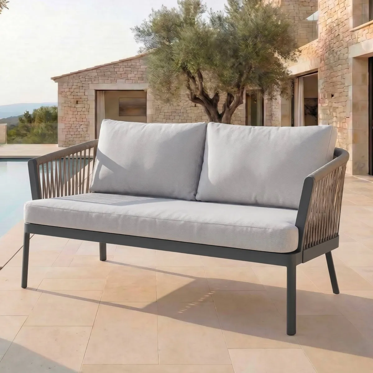 Gartensofa aus Aluminium 2 PlÃƒÂ¤tze Amalfi Anthrazitgrau und Hellgrau