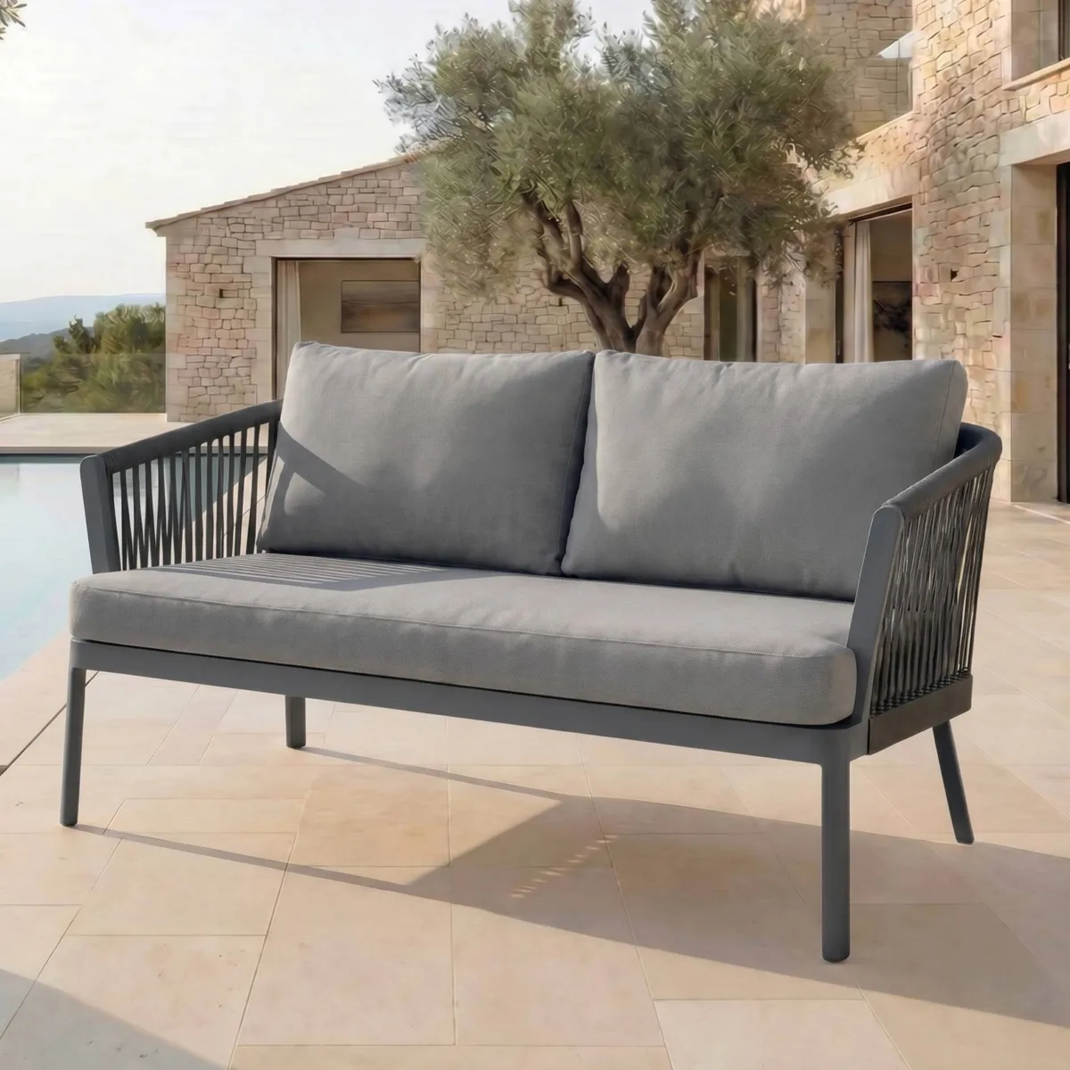 Divano da giardino in alluminio 2 posti Amalfi Grigio antracite 