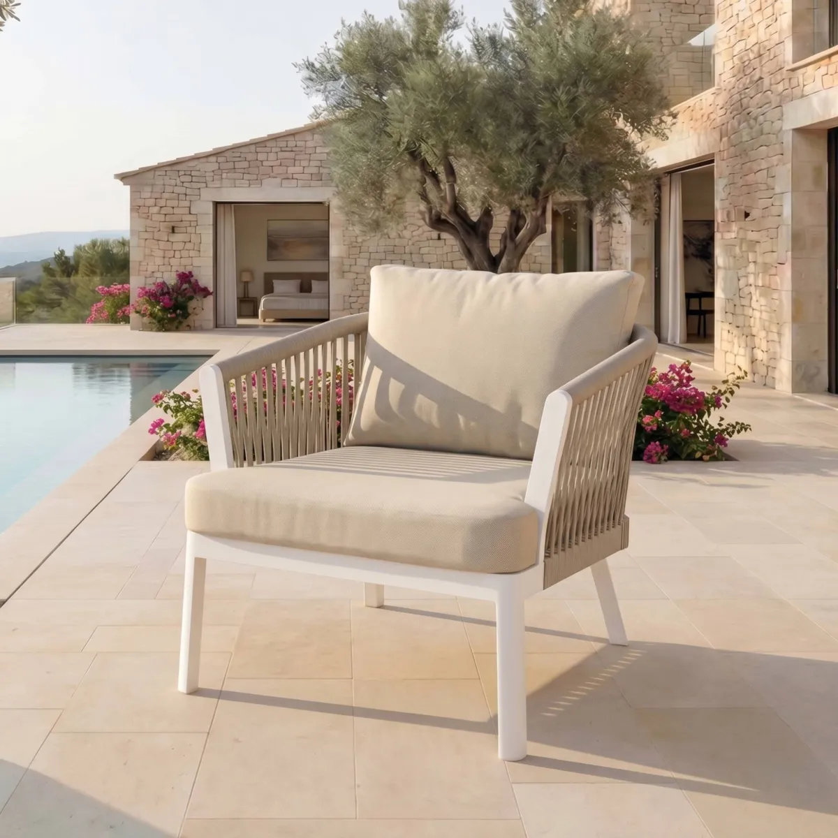 Poltrona da giardino rilassante in alluminio Amalfi Bianco e beige