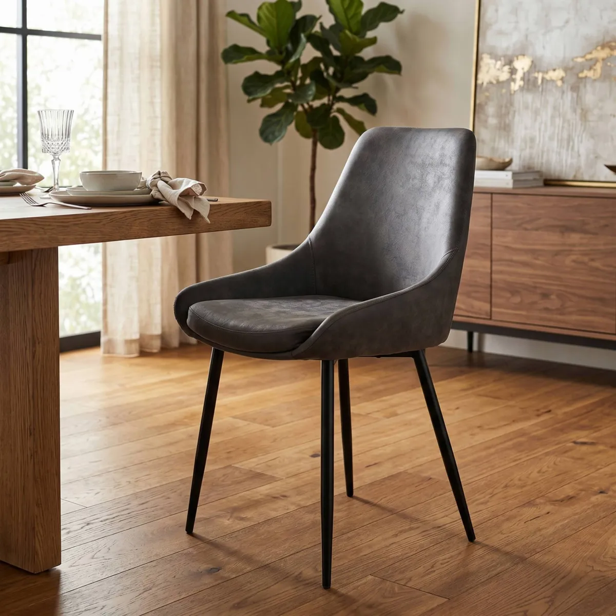 Set di 2 sedie da pranzo in ecopelle (seduta 47 cm) Juno Grigio scuro