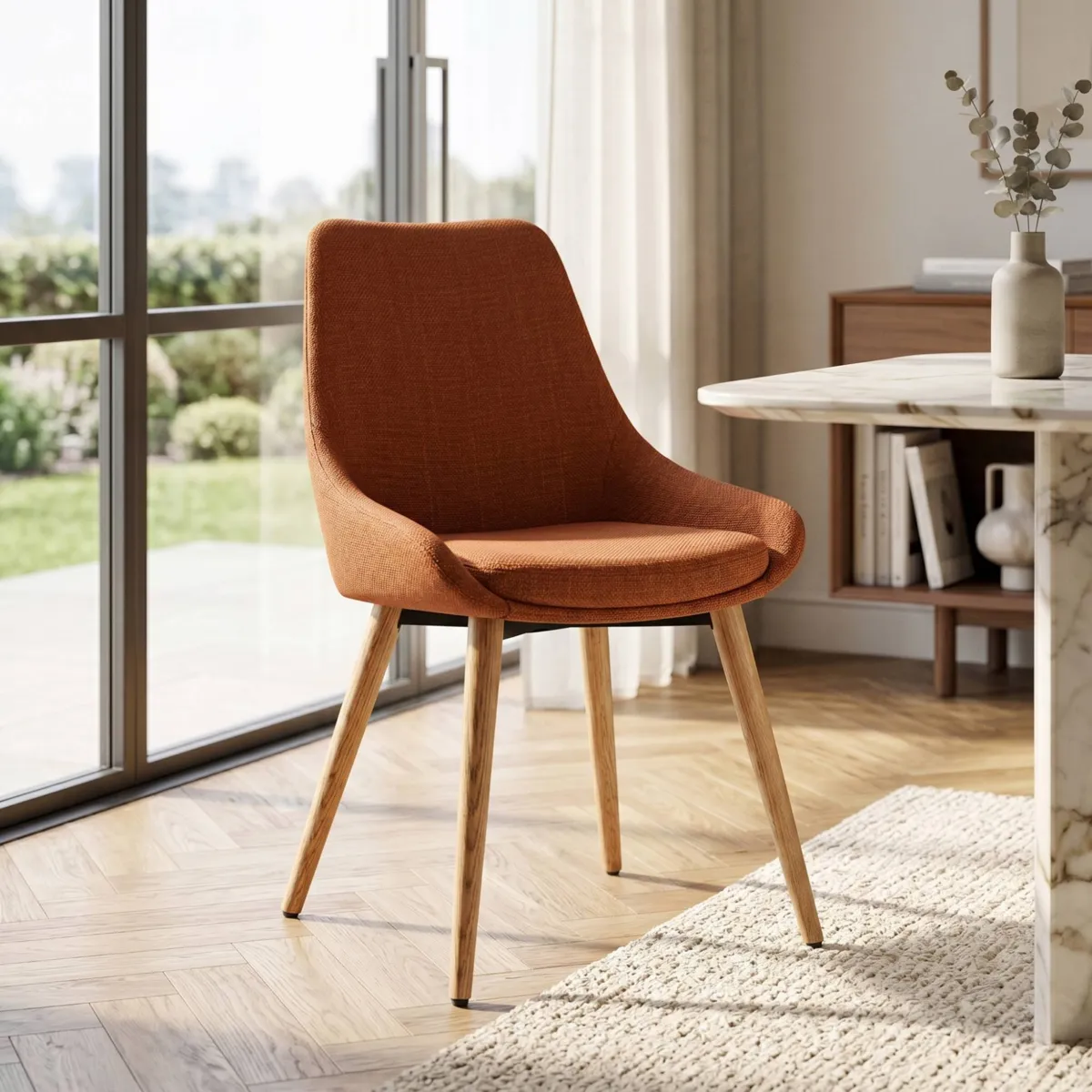Set di 2 sedie da pranzo in tessuto (seduta 47 cm) Juno Cognac