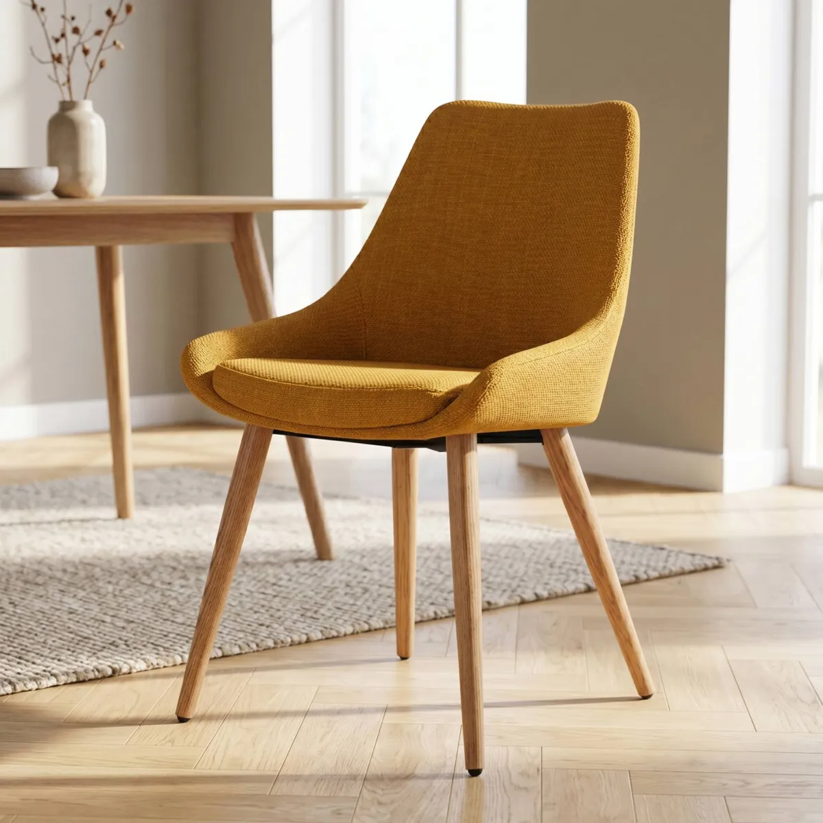 Lot de 2 chaises de salle à manger tissu (Assise 47 cm) Juno Jaune ocre