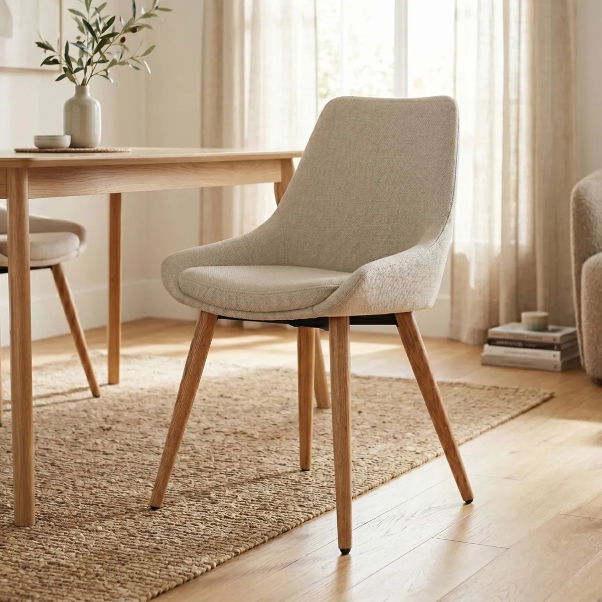 Lot de 2 chaises de salle à manger tissu (Assise 47 cm) Juno Ecru