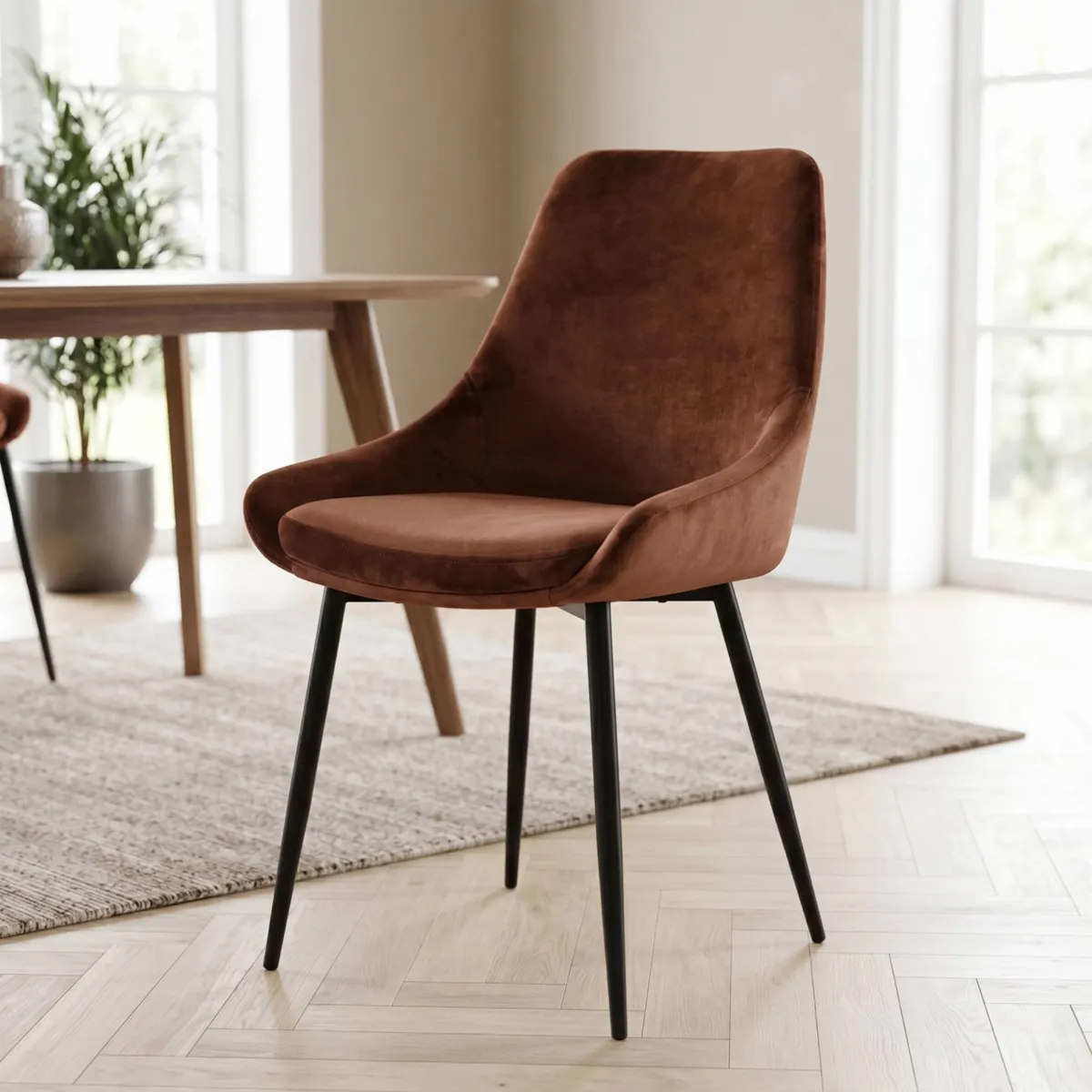 Set di 2 sedie da pranzo in velluto (seduta 47 cm) Juno Marrone