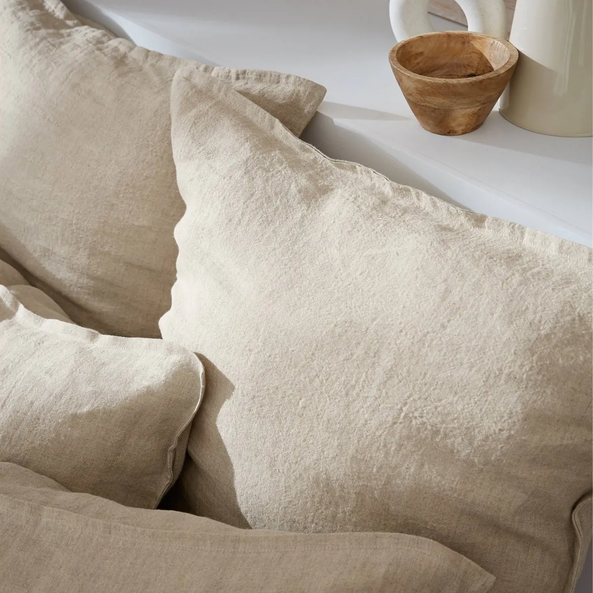 Funda de almohada cuadrada en lino lavado (80 cm) Louise Beige 3