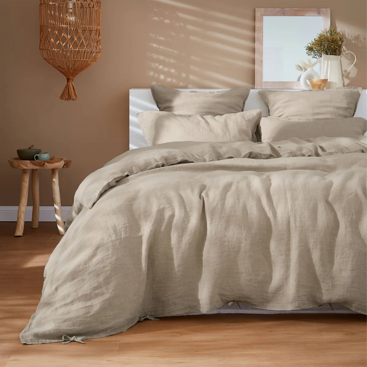Taie d'oreiller carrée lin lavé (80 cm) Louise Beige 5
