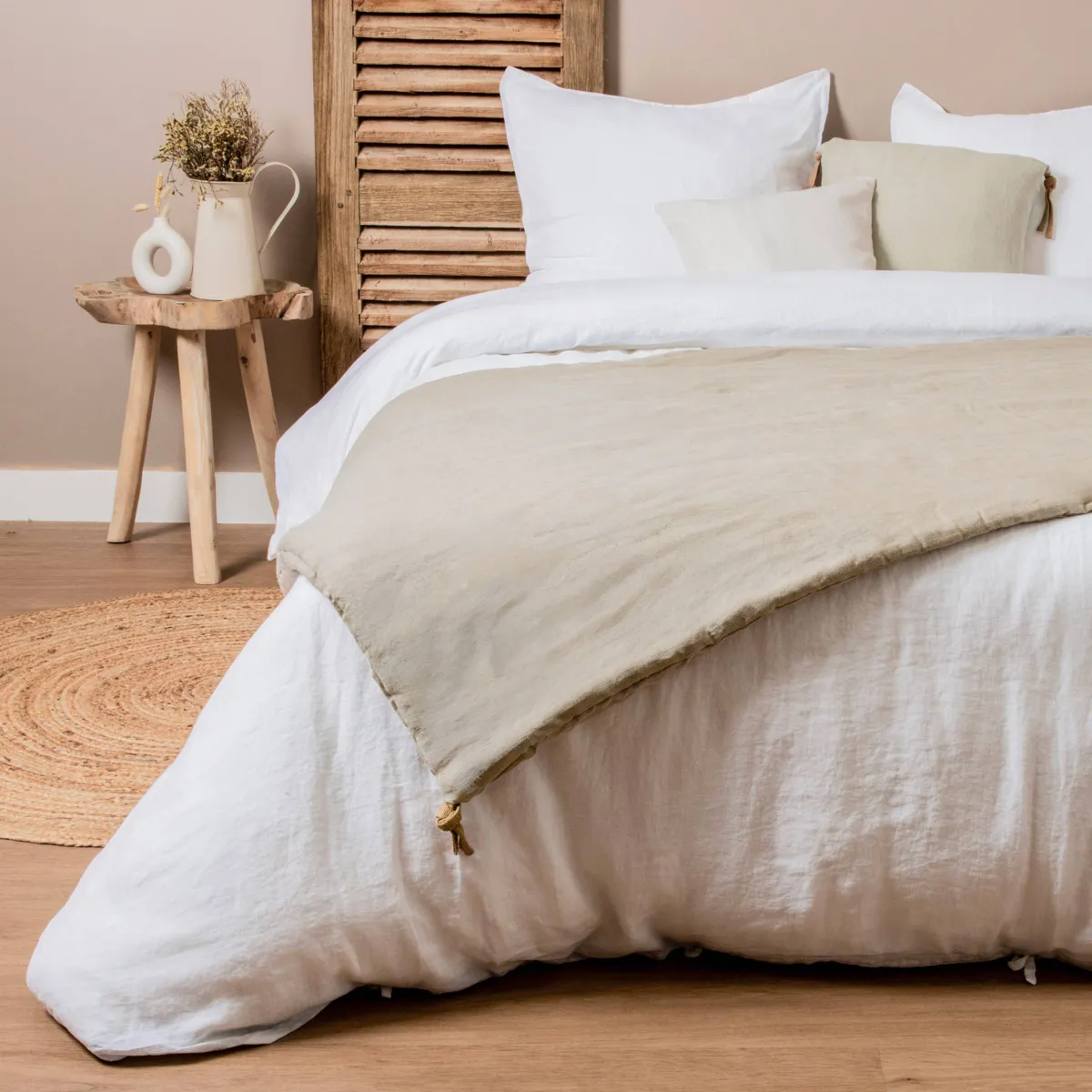 Bedloper gewassen linnen (90 x 200 cm) Louise Beige 1