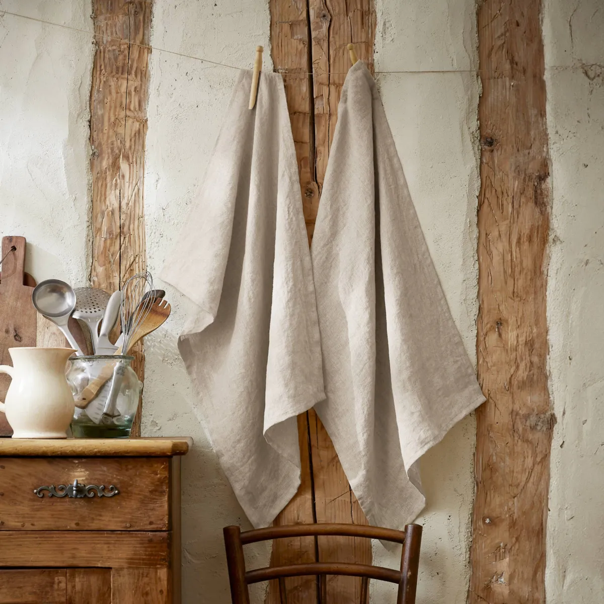 Set di 2 strofinacci lino lavato (70 cm) Louise Beige 1