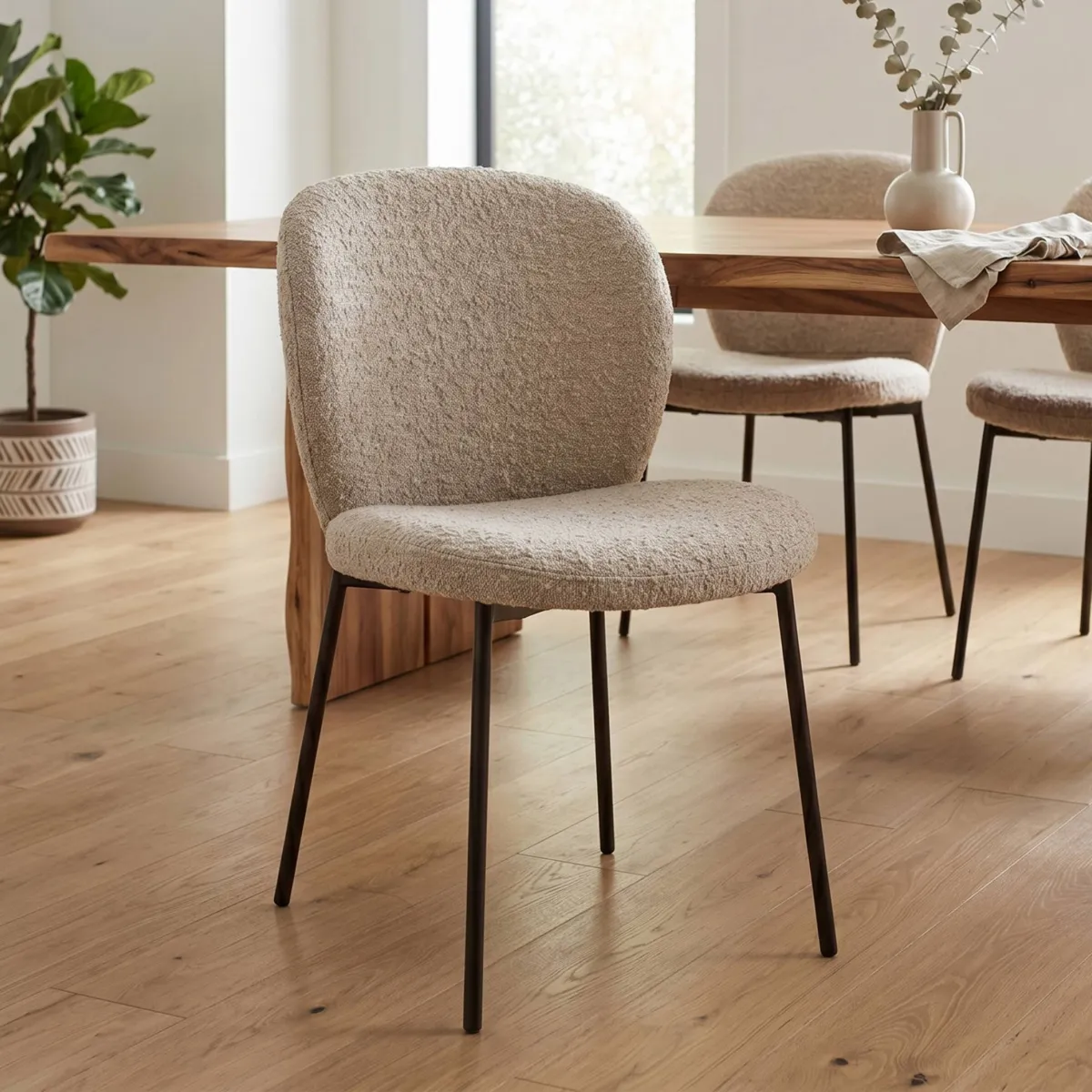 Lot de 2 chaises de salle à manger bouclette (Assise 48,5 cm) Isla Beige sable