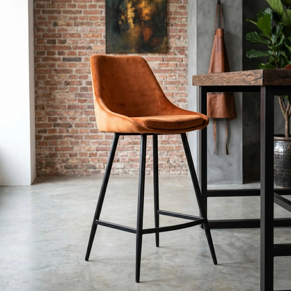 Set di 2 sedie per isola centrale con schienale in velluto (Altezza seduta 67cm) Juno Cognac