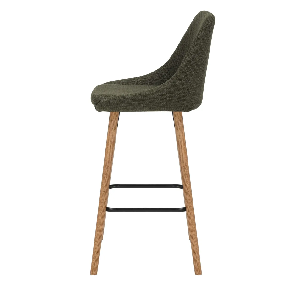 Set aus 2 Barhockern mit Stoffrückenlehne (Sitzhöhe 67 cm) Juno Khaki-Grün, Beine Eichenholz