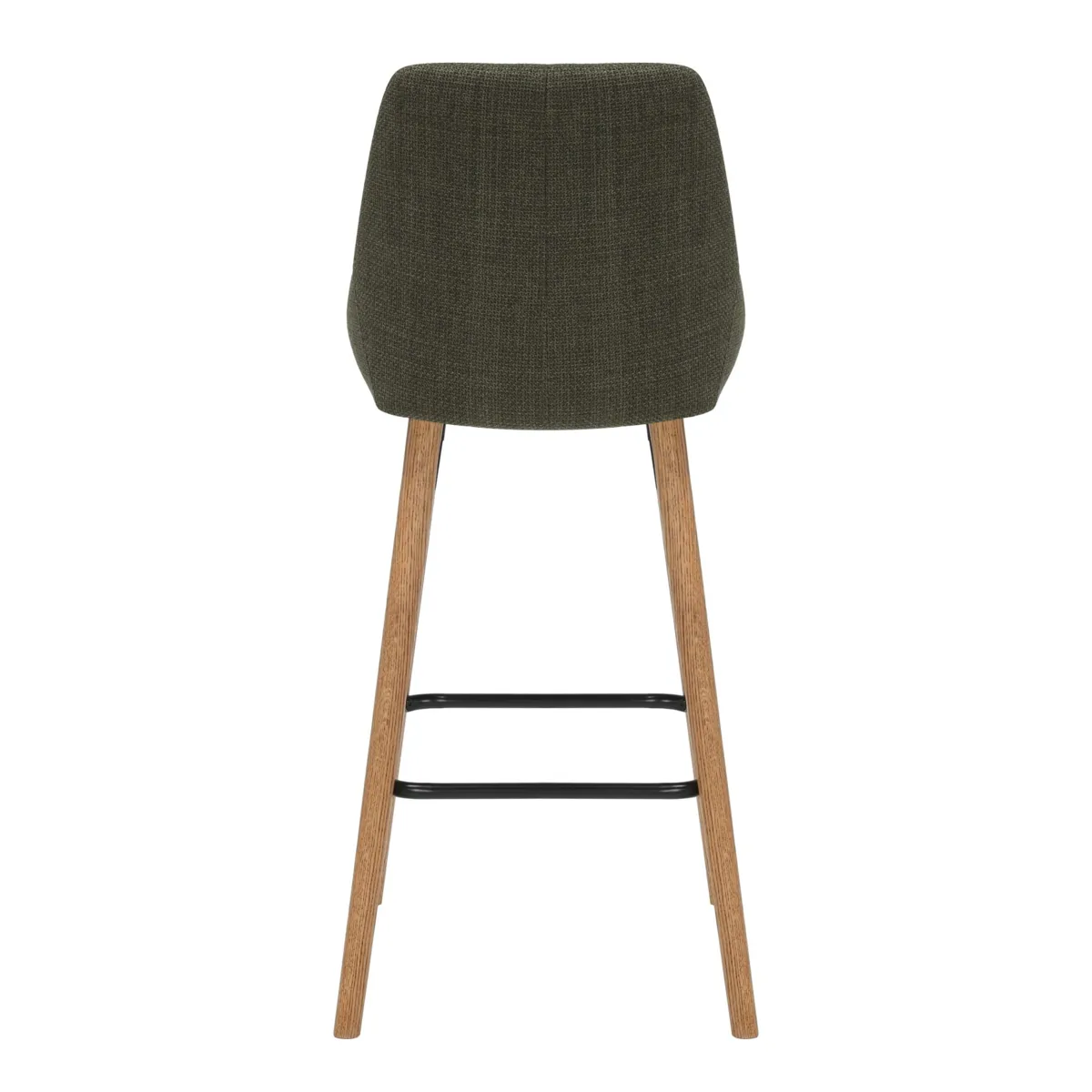 Set aus 2 Barhockern mit Stoffrückenlehne (Sitzhöhe 67 cm) Juno Khaki-Grün, Beine Eichenholz
