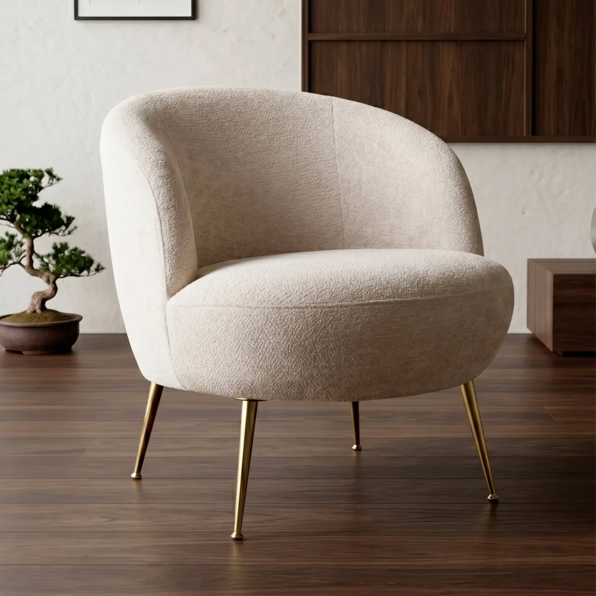 Poltrona in bouclé (H70 cm) Kara Beige sabbia