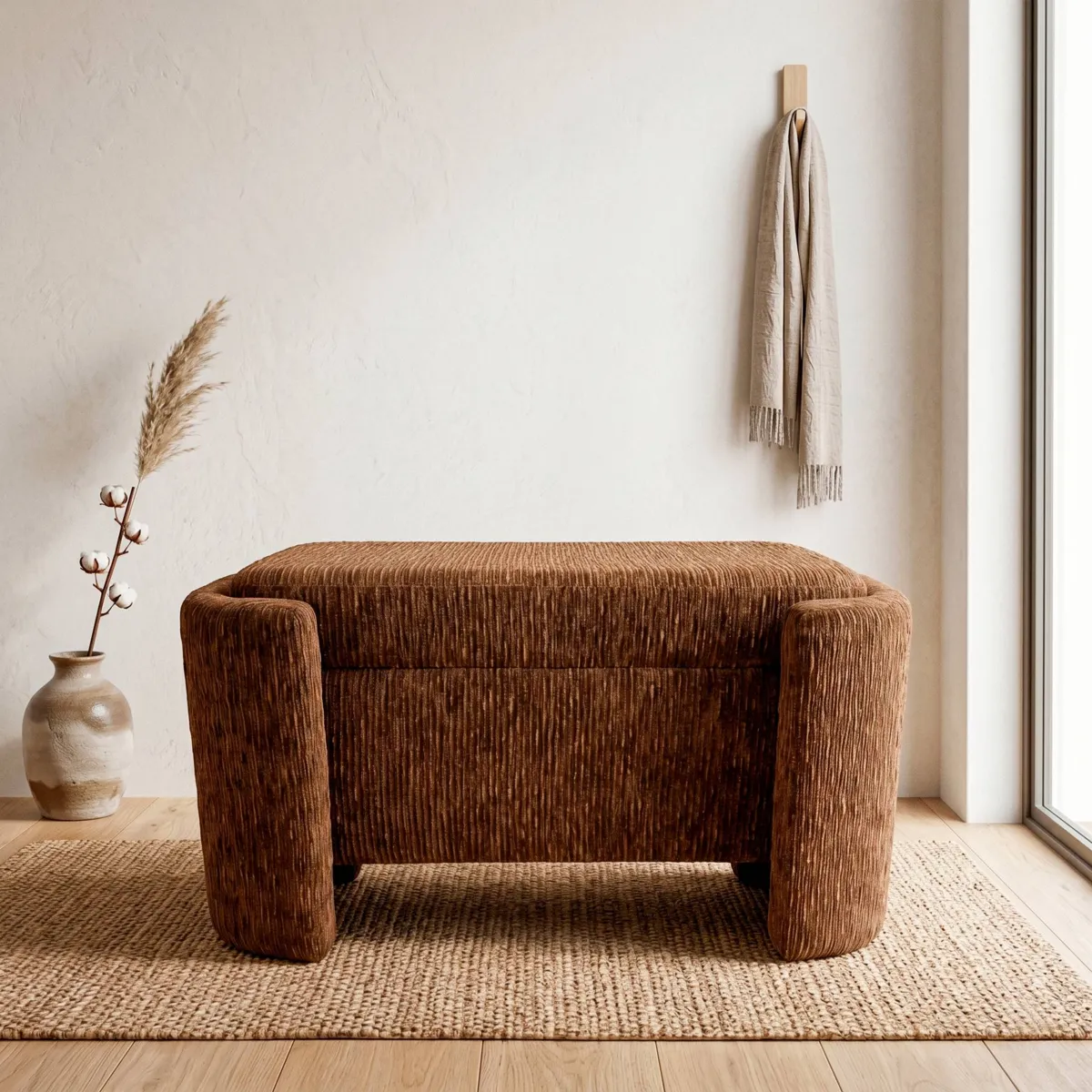 Pouf de rangement velours (H40 cm) Chris Marron
