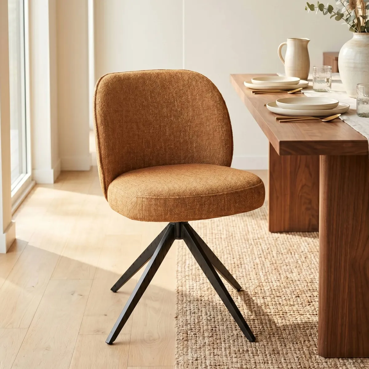 LOT DE 2  Chaise repas tissu caramel - L x P x H : 53 x 64 x 83 cm ISIS