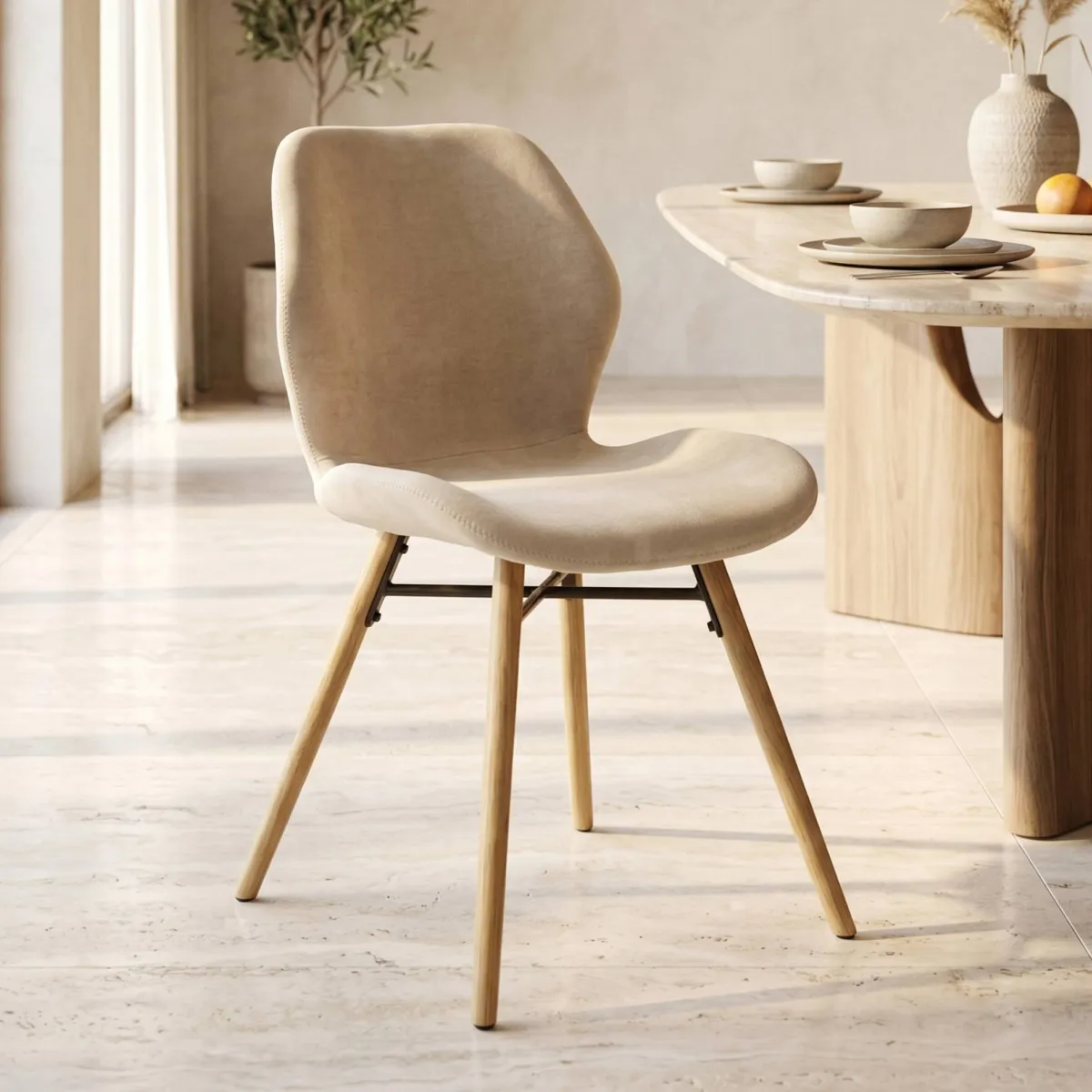 Set di 2 sedie da pranzo in tessuto testurizzato (seduta 46 cm) Malika Beige Sabbia
