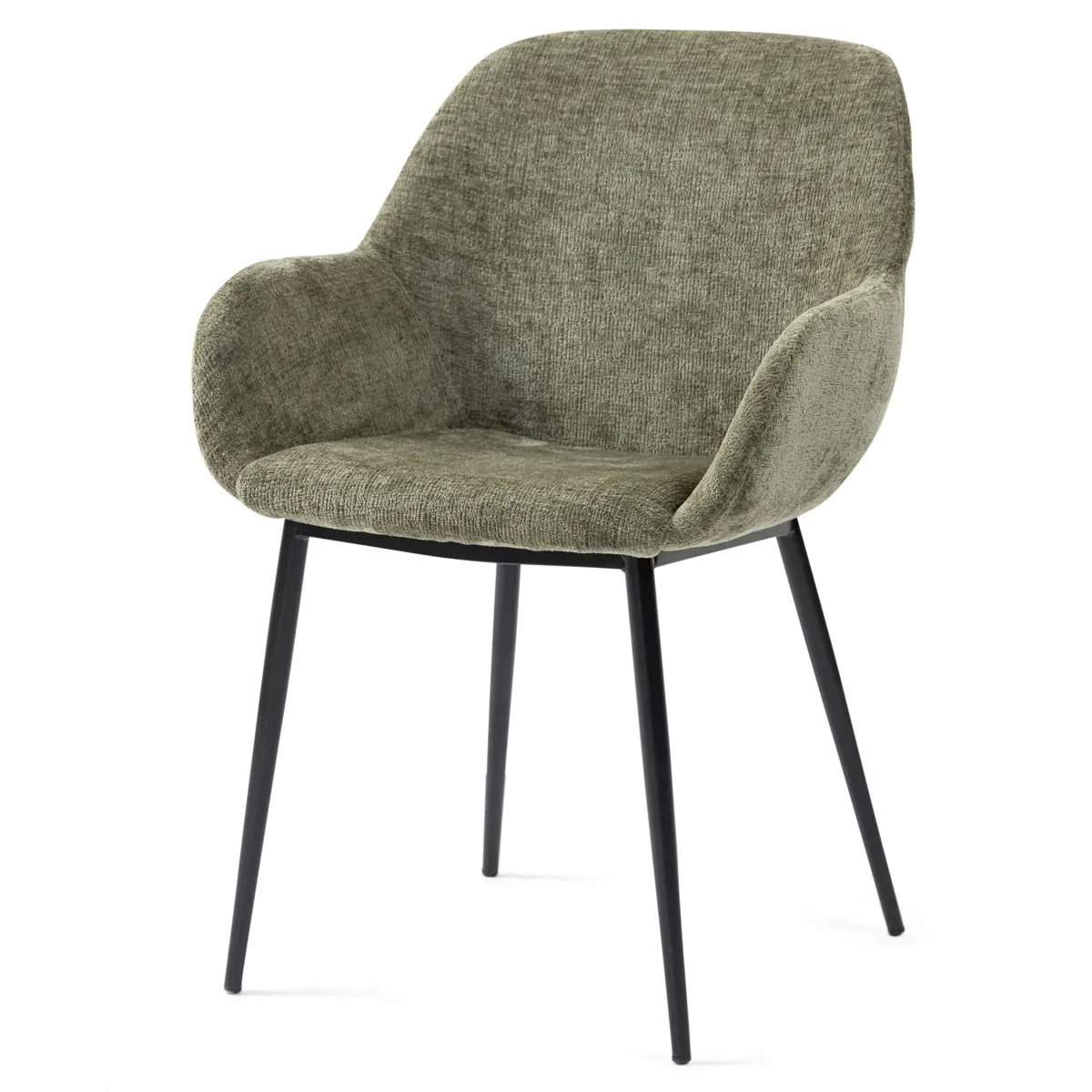 Lot de 2 chaises de salle à manger tissu chenillé (Assise 48 cm) Zola Vert kaki