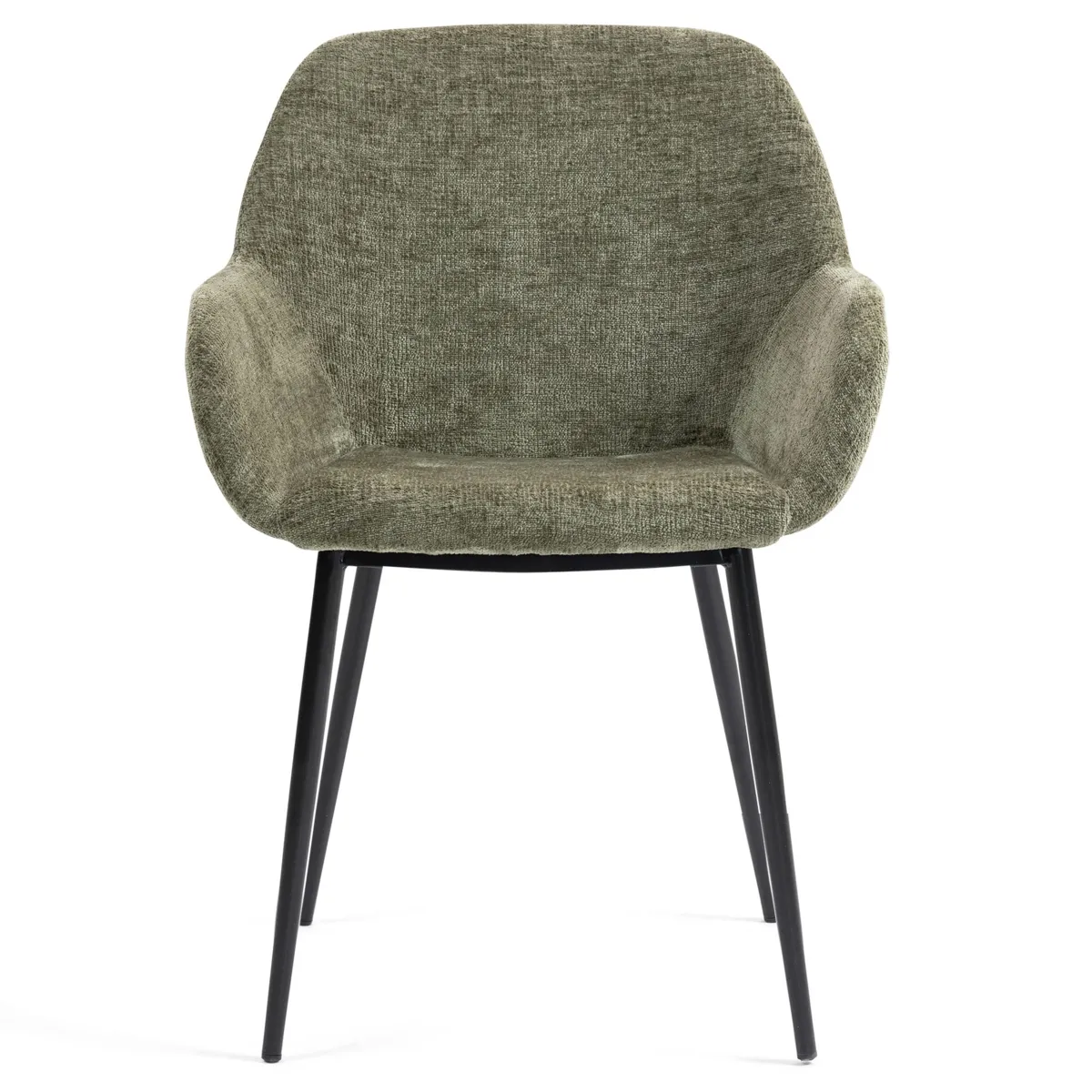 Lot de 2 chaises de salle à manger tissu chenillé (Assise 48 cm) Zola Vert kaki