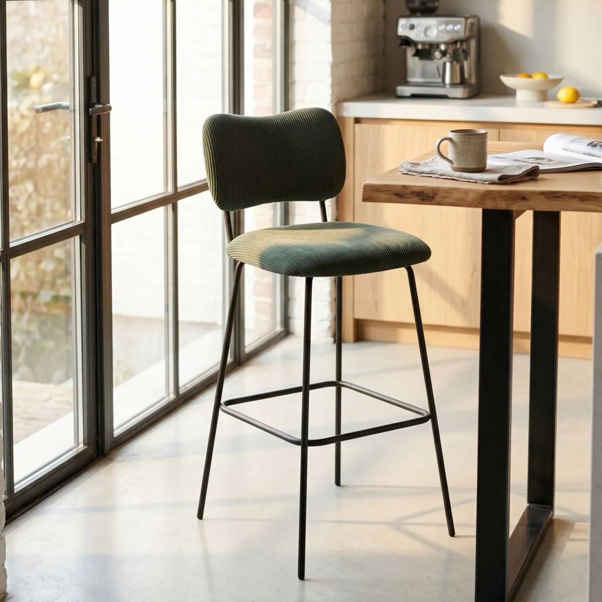 Chaise îlot central avec dossier velours côtelé (Assise 67cm) Orion Vert foncé