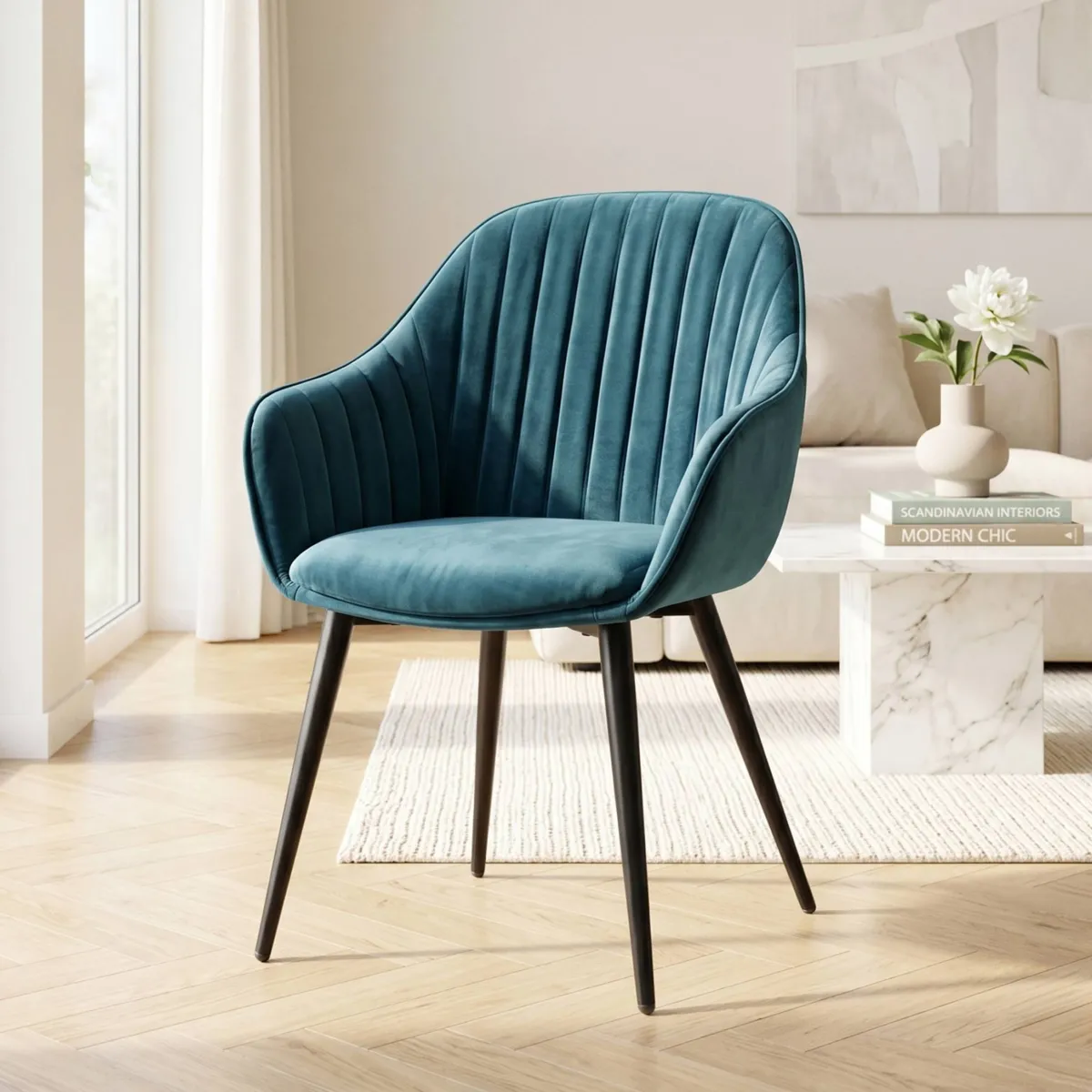 Lot de 2 fauteuils velours (Assise 47 cm) Juno Bleu canard 