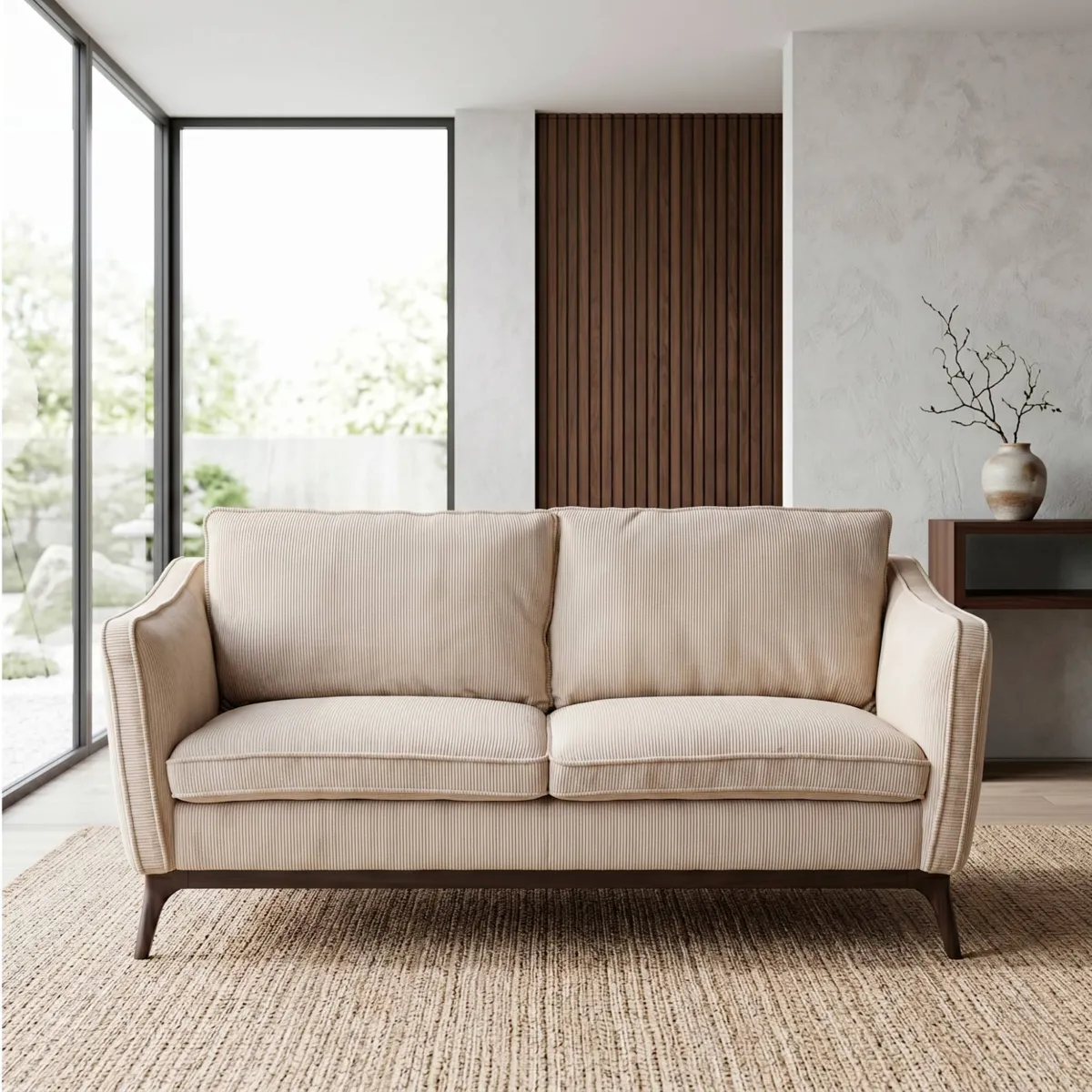 Canapé droit 2 places velours côtelé (169 cm) Owen Beige