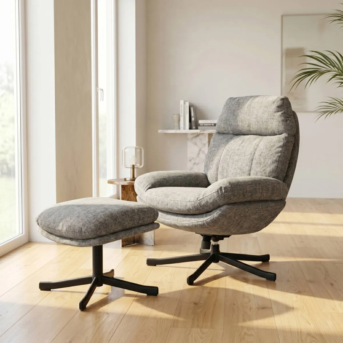 Poltrona girevole in tessuto (seduta 49 cm) Moor Grigio scuro
