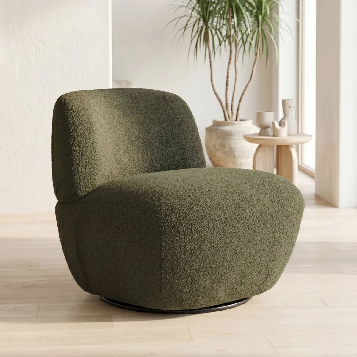 Poltrona girevole in bouclé (seduta 45 cm) Nyxor Verde scuro