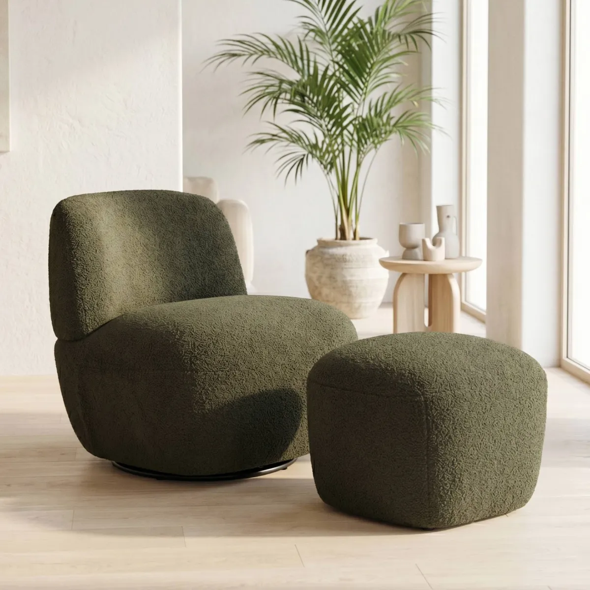 Pouf in bouclé (H43 cm) Nyxor Verde scuro