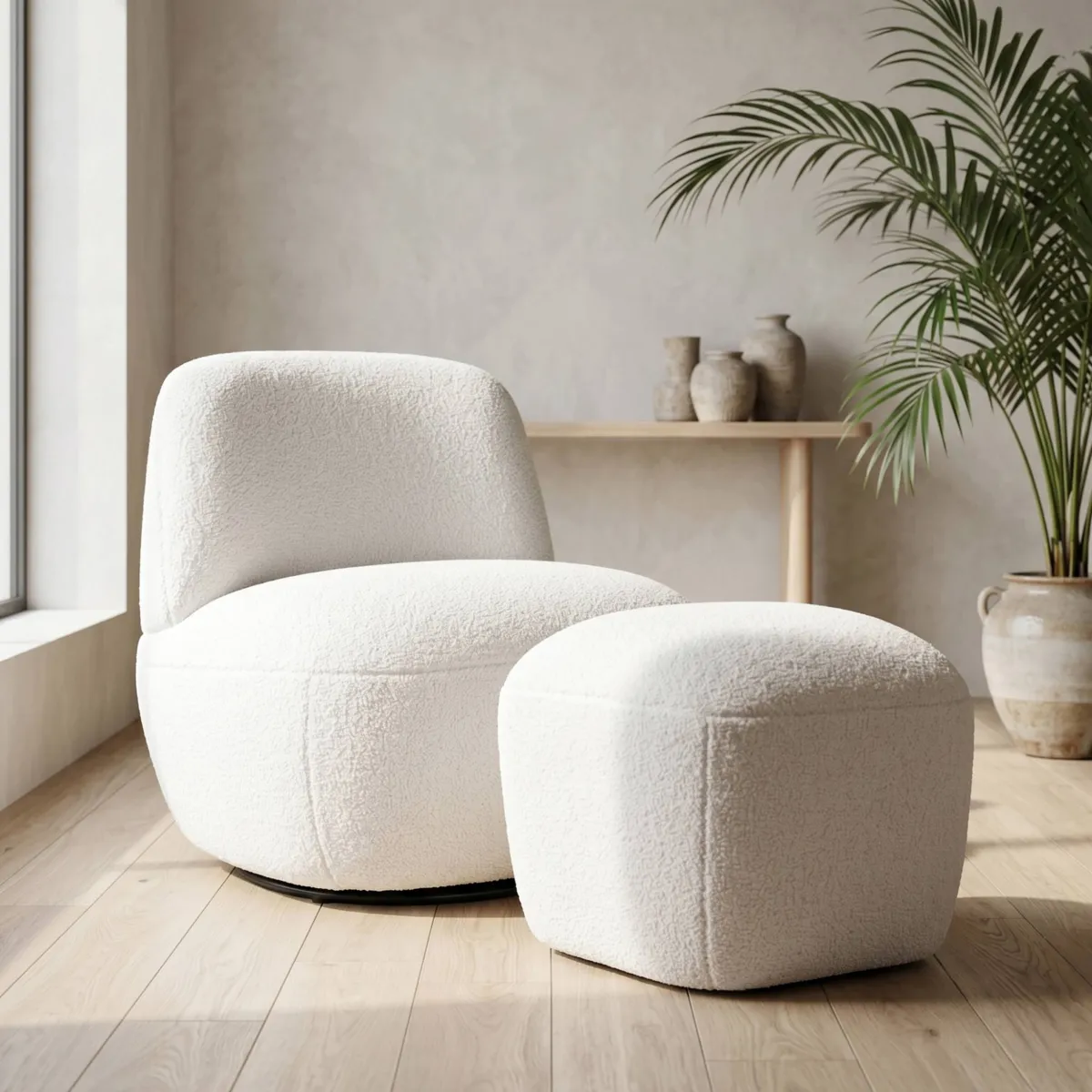 Pouf in bouclé (H43 cm) Nyxor Ecru