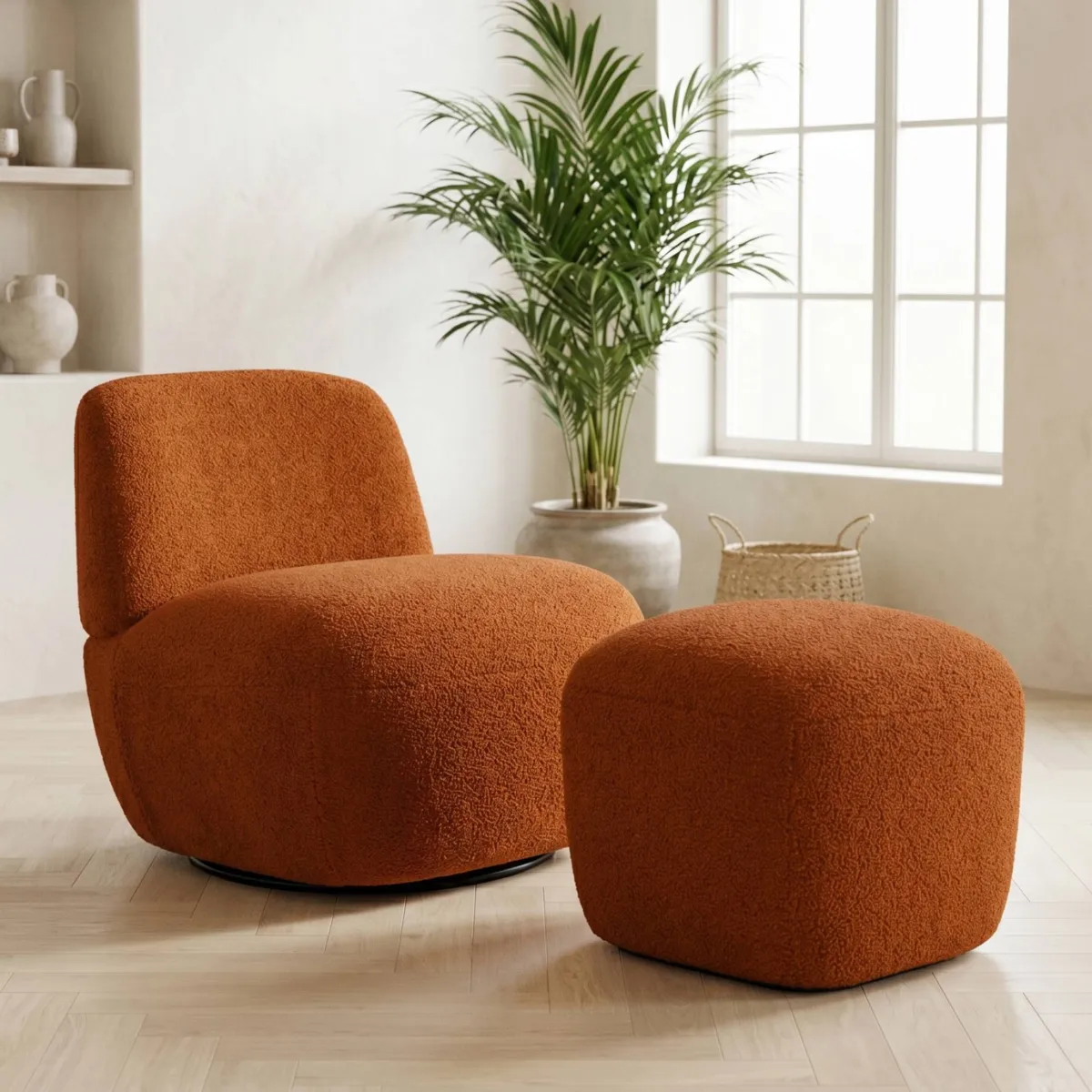 Pouf in bouclé (H43 cm) Nyxor Terracotta