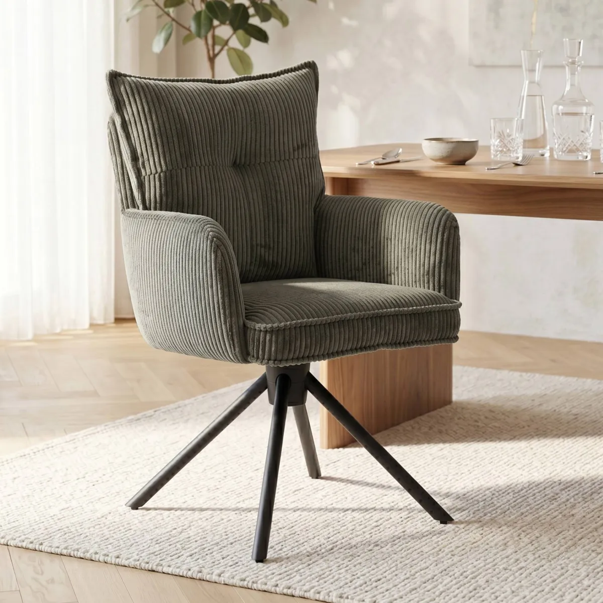 Sedia da pranzo girevole in velluto a coste (seduta 48 cm) Nuva Verde