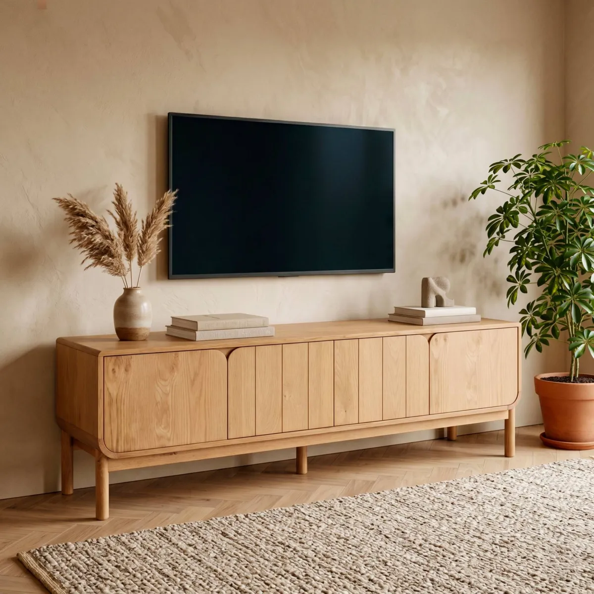 Meuble télé 4 portes chêne (180 x 55 cm) Tulum Naturel