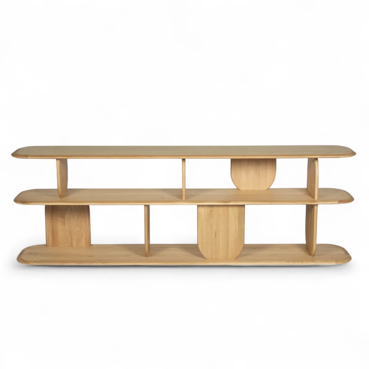 Design Bücherregal aus massiver Eiche mit 3 Regalen (200 x 66 cm) Kest Naturfarben