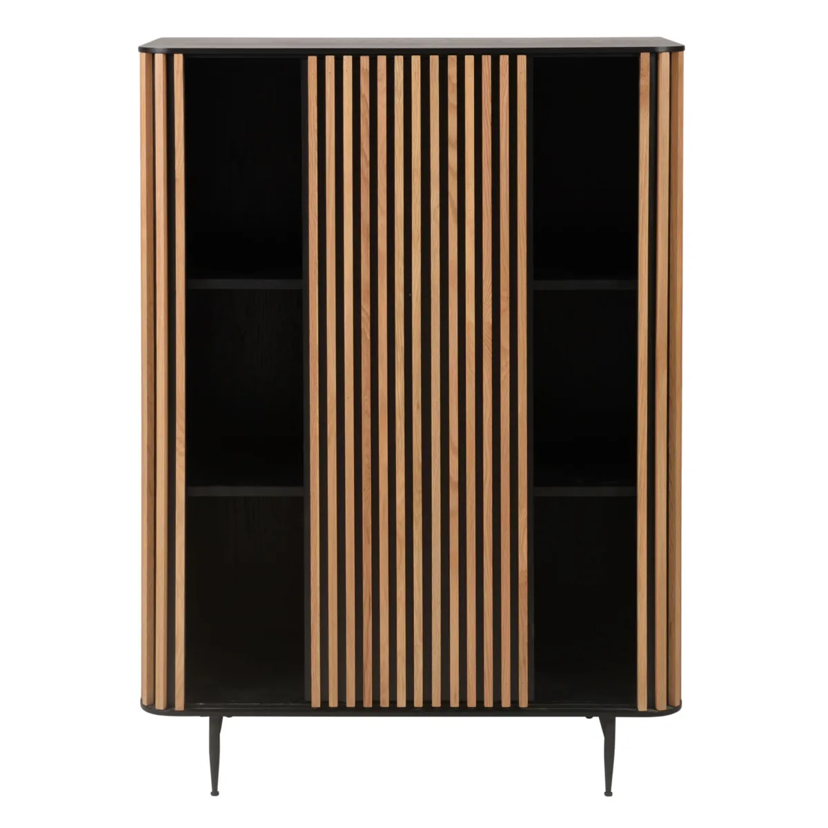 Vetrina alta a 3 livelli in rovere massiccio (98 x 135 cm) Rytm Nero