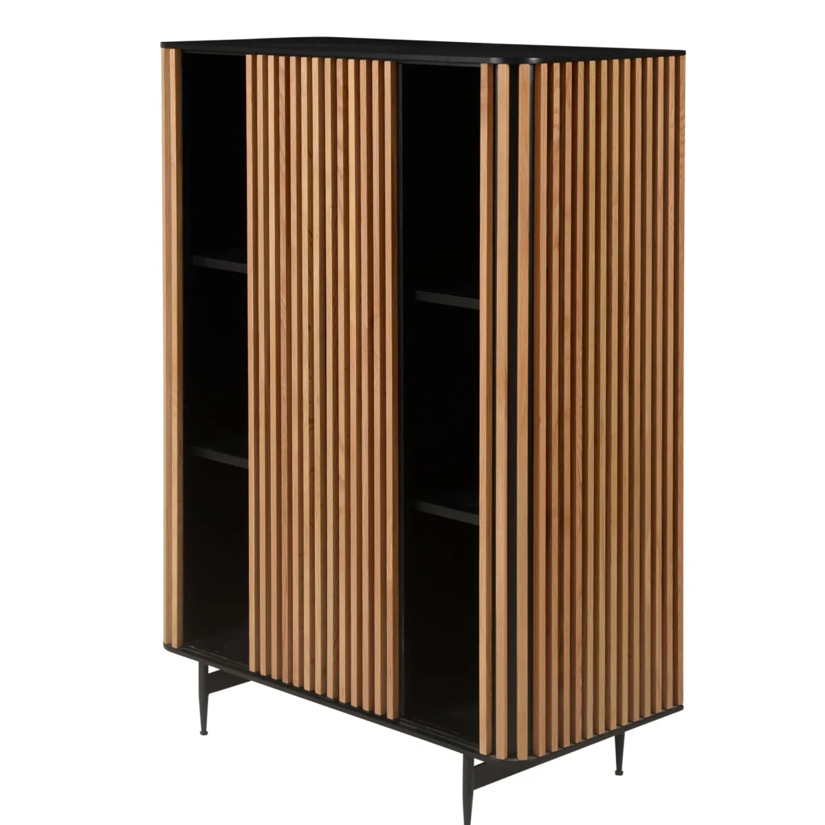Vetrina alta a 3 livelli in rovere massiccio (98 x 135 cm) Rytm Nero